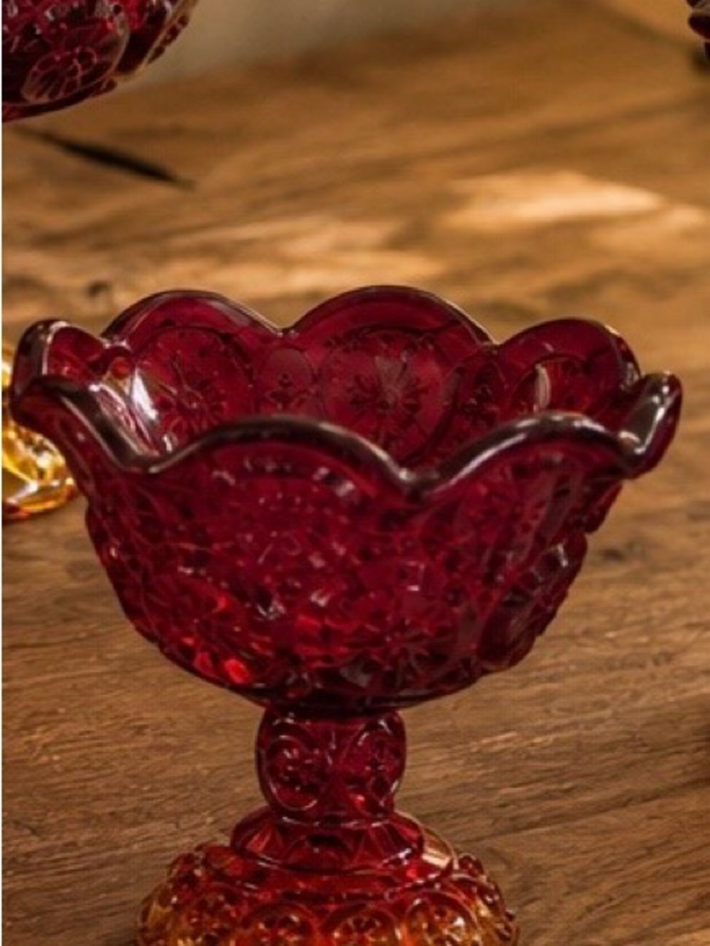 L.E. Smith Ruby Amberina Glass Compote Bowl - Elegant Home Accent